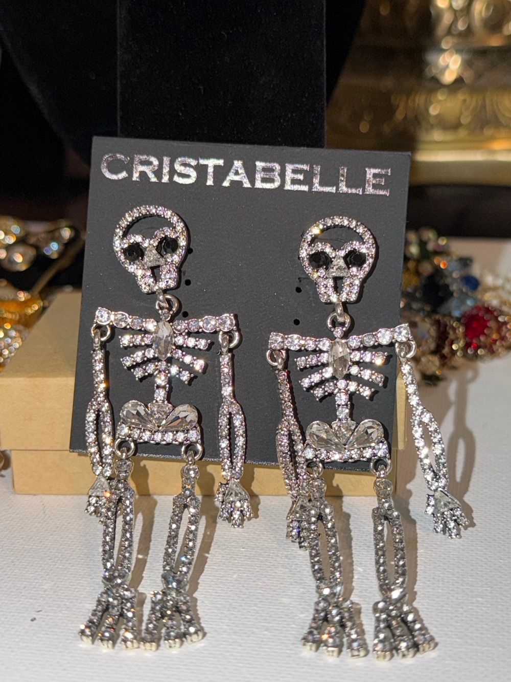 Nordstrom Silver Crystal Skeleton Drop Earrings